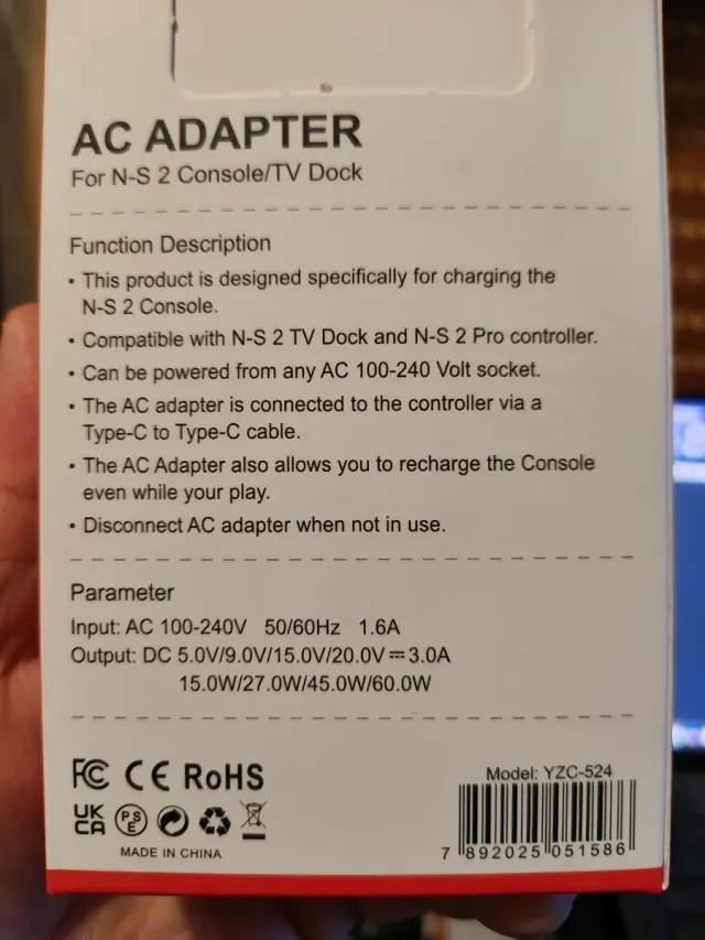 Cargador AC 60W para Nintendo Switch 2