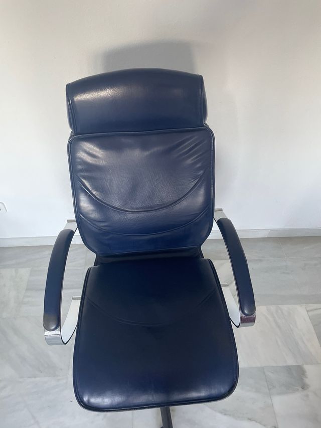 Silla de escritorio azul y plateada
