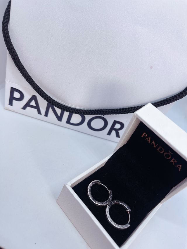 Pendientes Aro Pandora Logo Plata