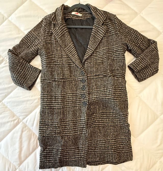 Casaco Trench Coat Xadrez Lã Batida