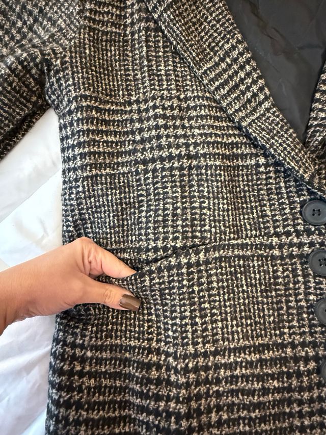 Casaco Trench Coat Xadrez Lã Batida