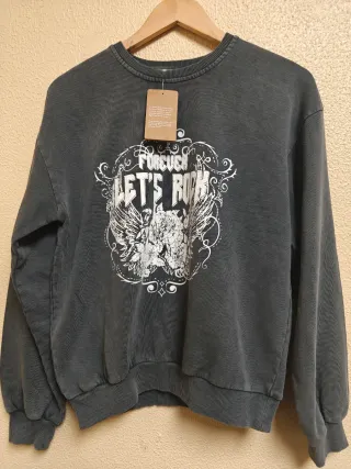 Sudadera gris deslavada Let's Rock