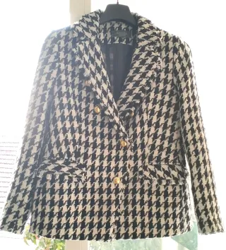 Chaqueta blazer cruzada de pata de gallo