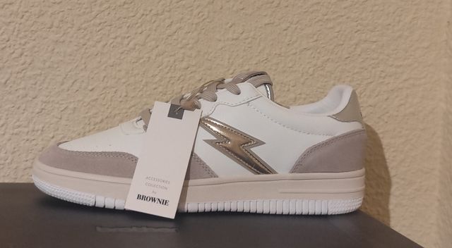 Zapatillas Brownie Talla 40 Beige y Blanco