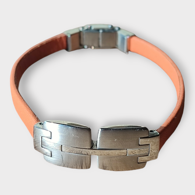 Pulsera de cuero naranja y plata