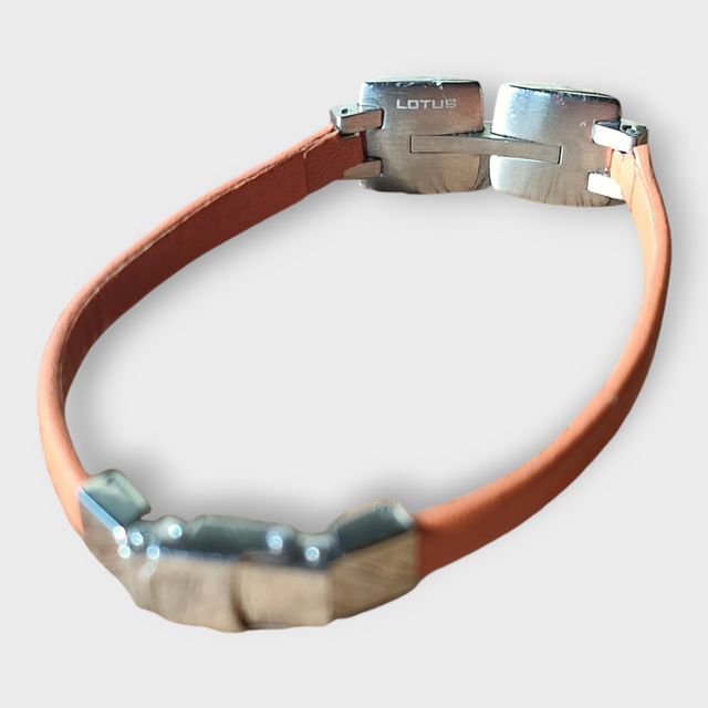 Pulsera de cuero naranja y plata