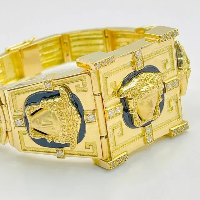 BRAZALETE CUADRADO MEDUSA ONIX 18K