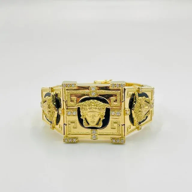 BRAZALETE CUADRADO MEDUSA ONIX 18K