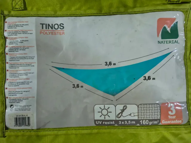 Toldo Vela de sombra triangular.  3,6m