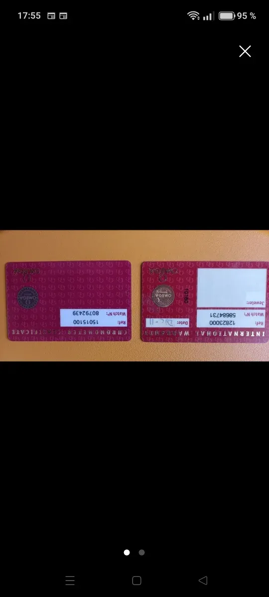 Tarjetas de Garantía Reloj Omega