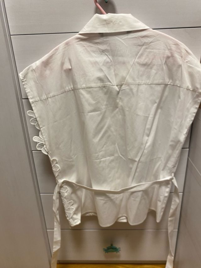Camisa Zara Blanca Manga Corta Encaje Talla M