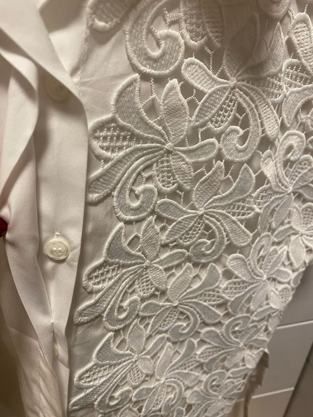 Camisa Zara Blanca Manga Corta Encaje Talla M