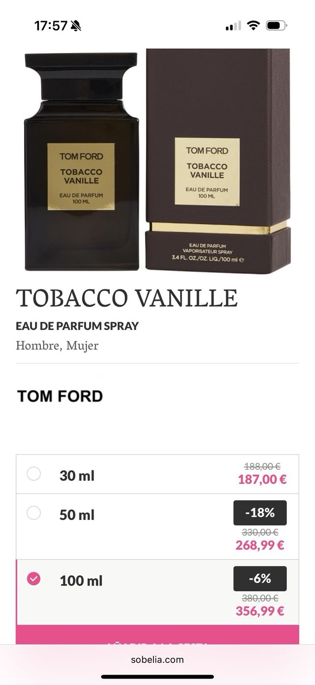 Perfume Tom Ford tabaco vainilla