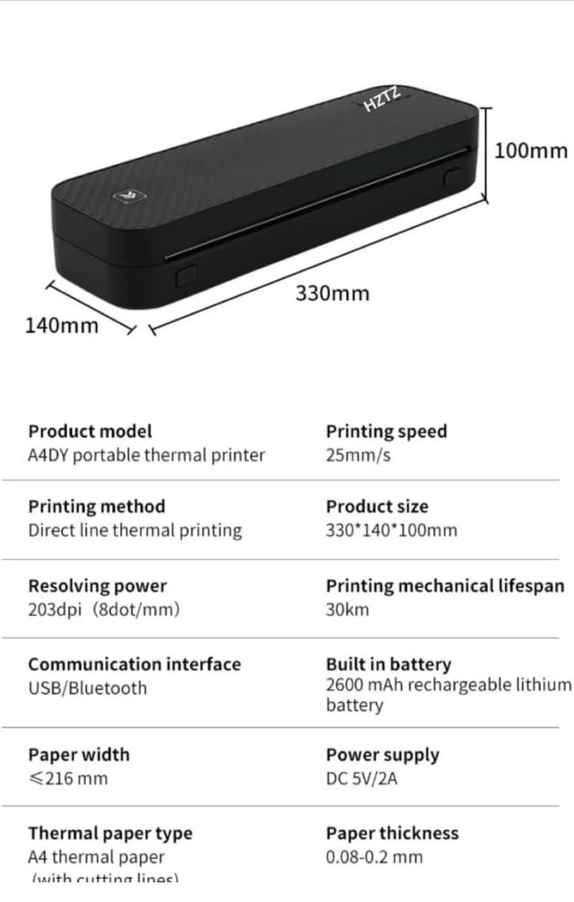 Impresora Portátil HZTZ A4
