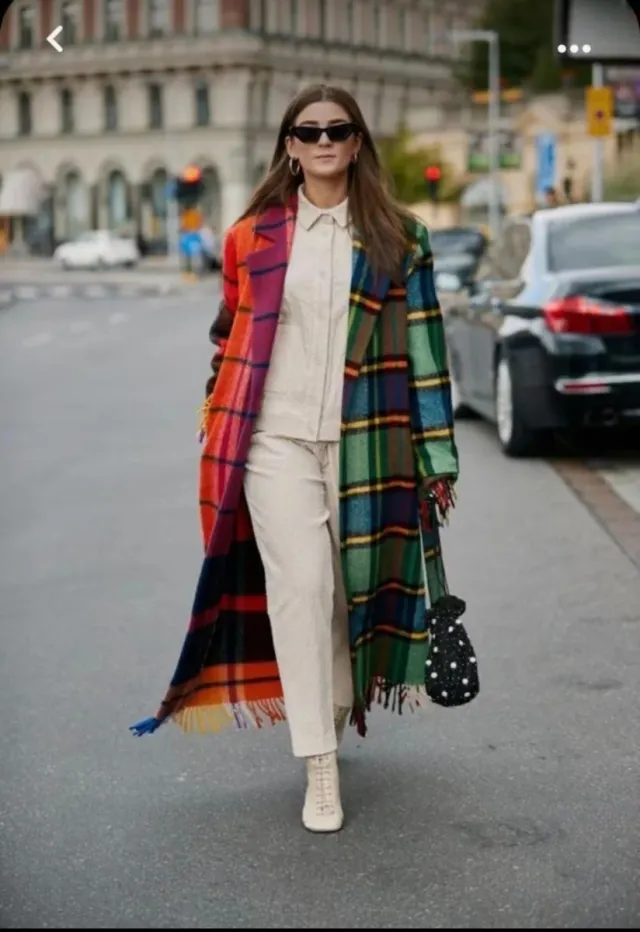 Cappotto lungo a quadri multicolore