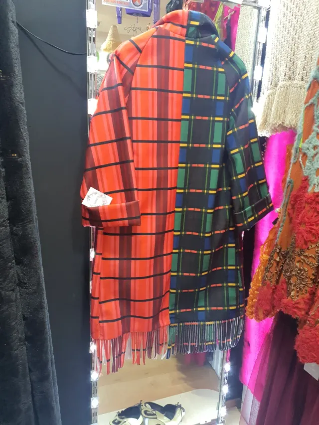 Cappotto lungo a quadri multicolore