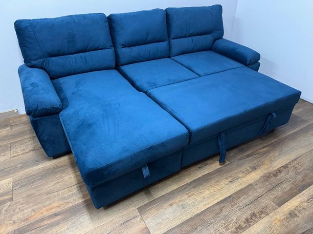 ¡NUEVO! Sofá Terciopelo Azul. ¡Cama y Arcón!