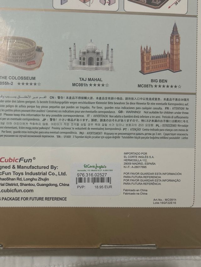 Puzzle 3D Torre Eiffel CubicFun 82 piezas