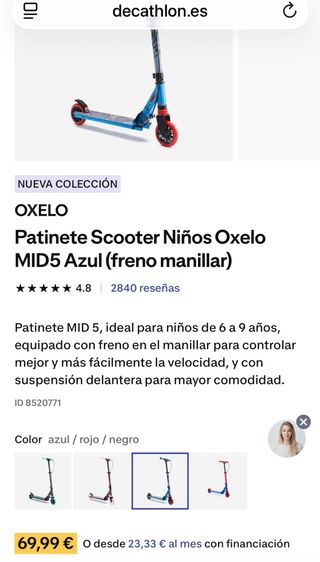 Patinete Oxelo MID5 Azul