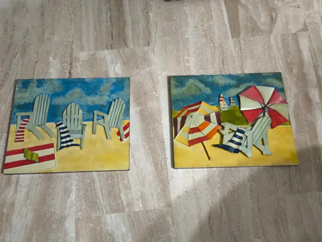 Cuadro relieve chapa metálica playa