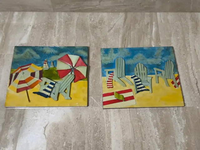 Cuadro relieve chapa metálica playa