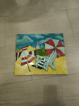 Cuadro relieve chapa metálica playa