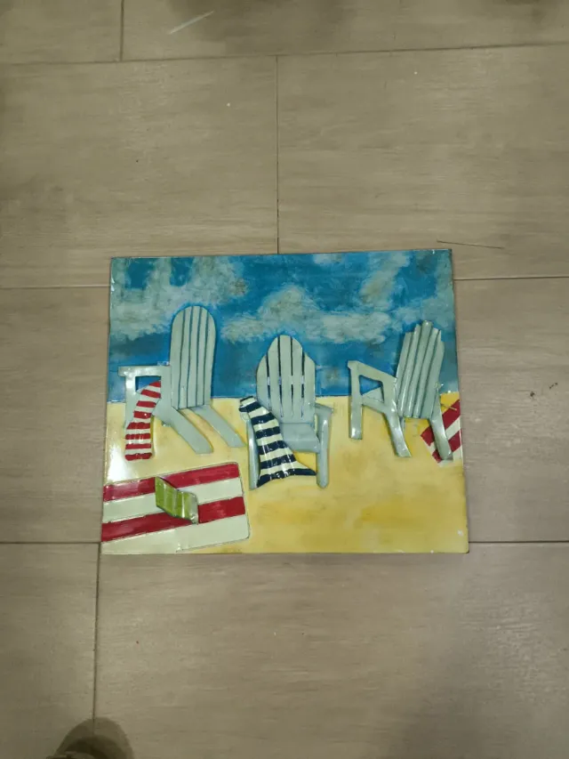 Cuadro relieve chapa metálica playa