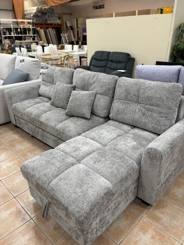 Sofá Cama con Chaiselongue Reversible en gris