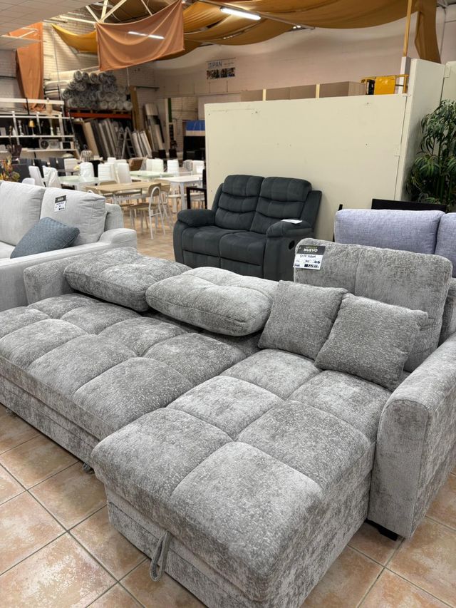 Sofá Cama con Chaiselongue Reversible en gris