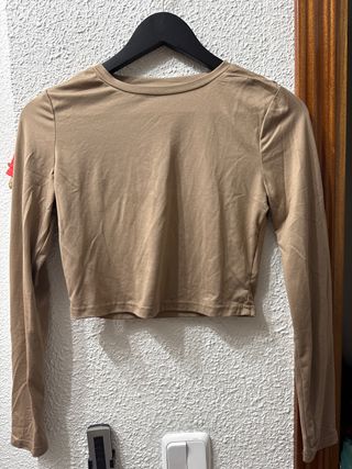 Camiseta manga larga beige talla S