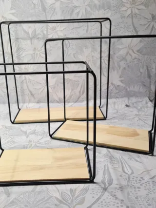 Set 3 Estanterías Pared Metal y Madera