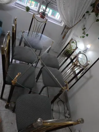 Conjunto comedor mesa centro cristal