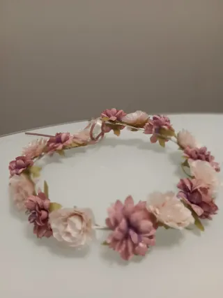 Corona de comunión flores rosas y moradas