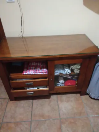 Mueble TV madera con cristal