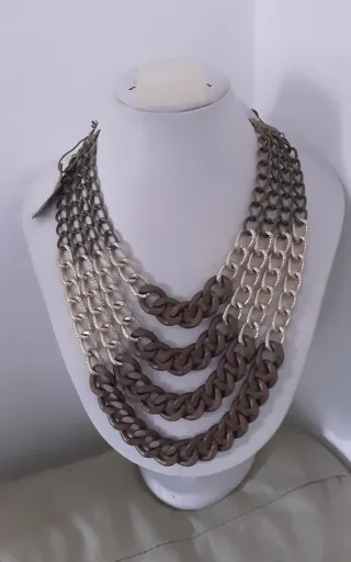 Collana vintage 4 fili catene bicolori marrone/oro