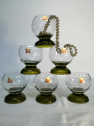 6 Bicchieri Space Age Vetro Verde Oliva