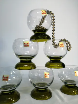 6 Bicchieri Space Age Vetro Verde Oliva