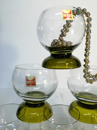 6 Bicchieri Space Age Vetro Verde Oliva