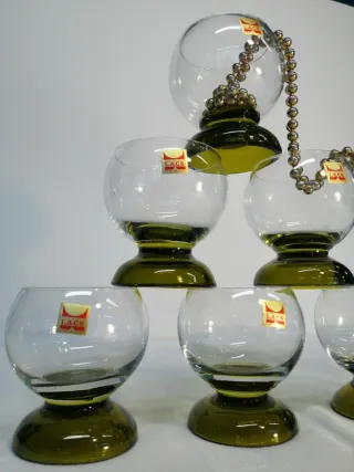 6 Bicchieri Space Age Vetro Verde Oliva