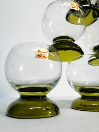 6 Bicchieri Space Age Vetro Verde Oliva