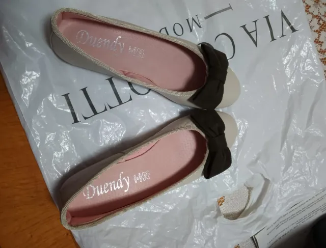 Manoletinas Duedy lazo beige/marrón T36