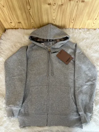 Sudadera Burberry Gris con Capucha y Cremallera