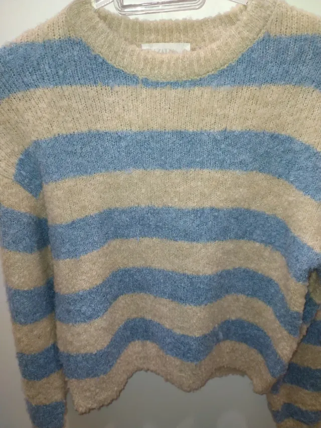 Jersey Zara niña rayas beige y azul Talla M