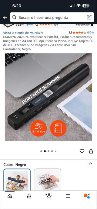 Escáner Portátil MUNBYN 2025 Negro/Blanco