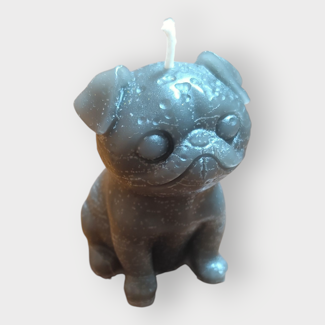 Vela artesanal Pug (Beige y Gris)