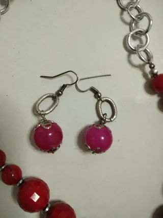 Parure collana e orecchini rossi