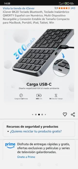 Teclado iClever BK20 Bluetooth Español.