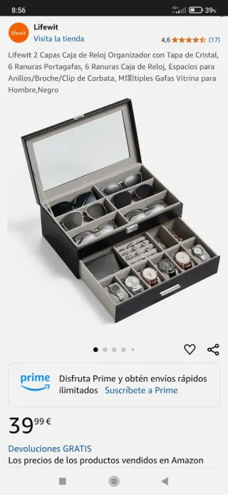 Joyero Lifewit 2 capas Negro/Plata.