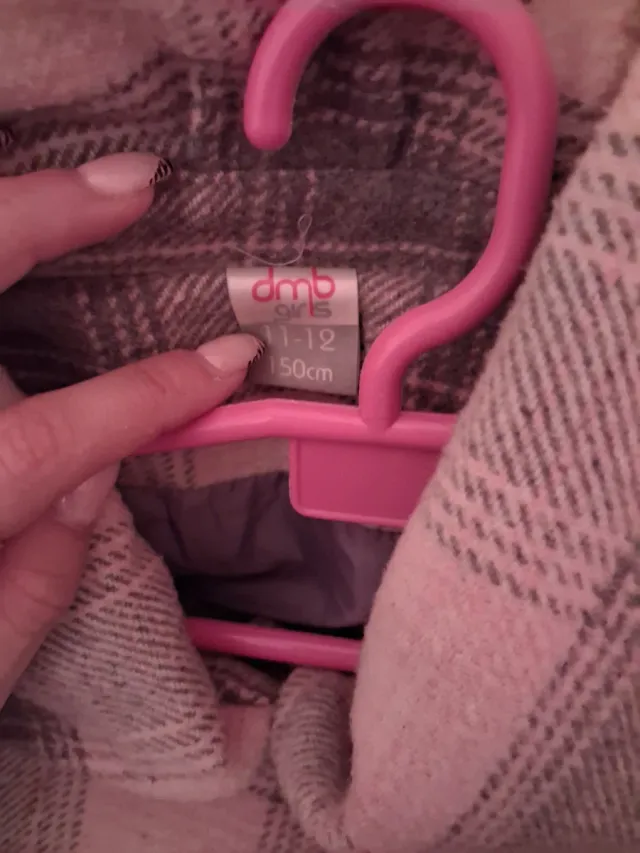 Abrigo niña cuadros rosa y gris T.11-12