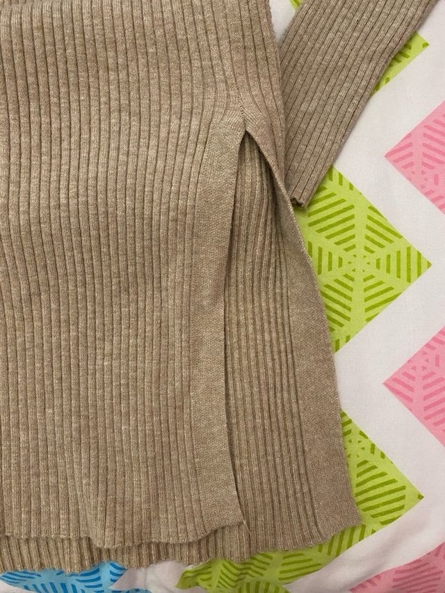 Vestido largo de canalé beige